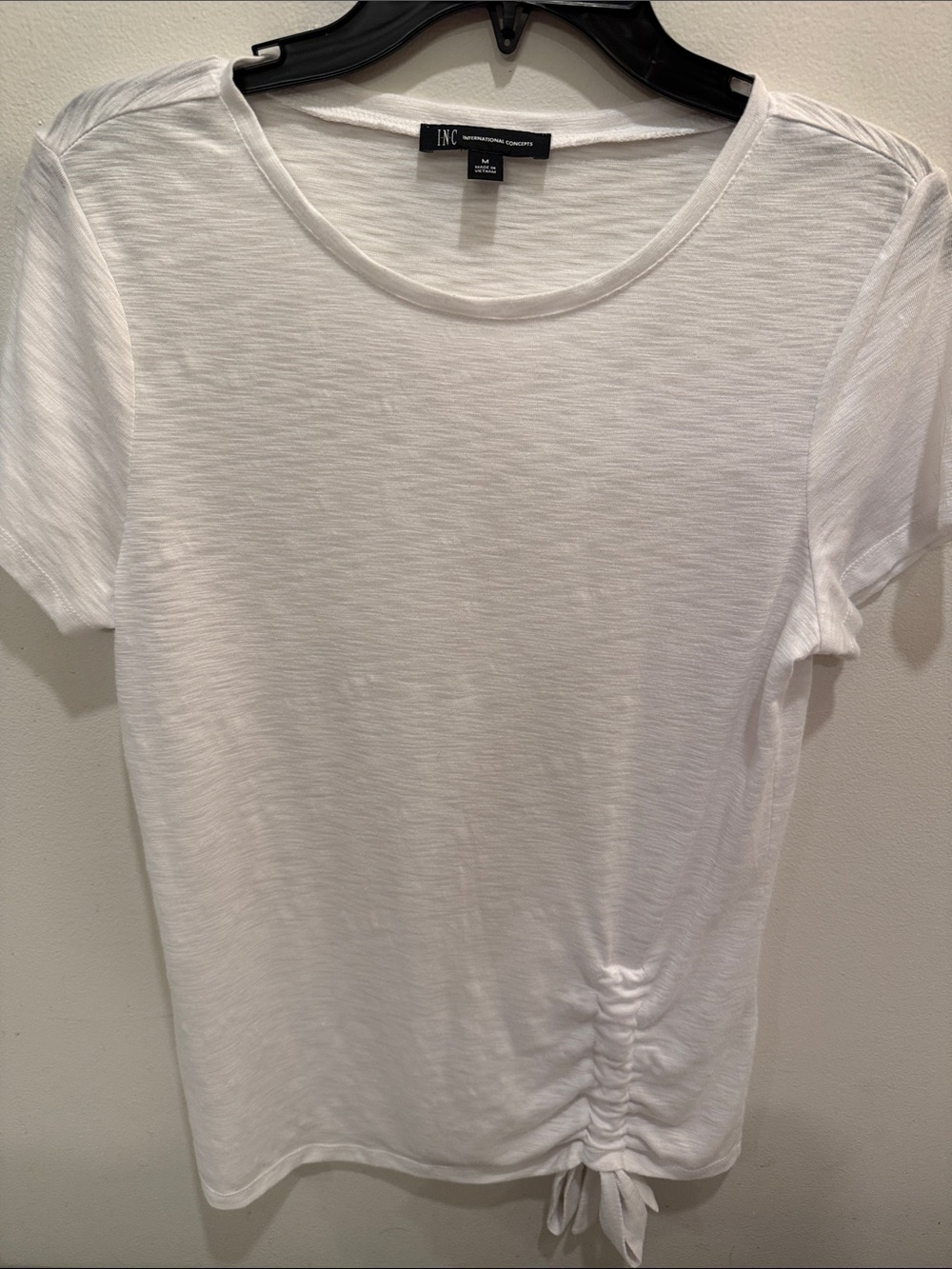 INC International Concepts White Short-Sleeve Ruched Tie-Hem Tee